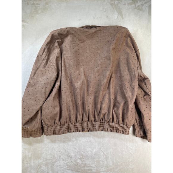 Vintage Caramel Studded Set Satin Lined Bomber Jacket Stretch Pant Suit M - Picture 6 of 16